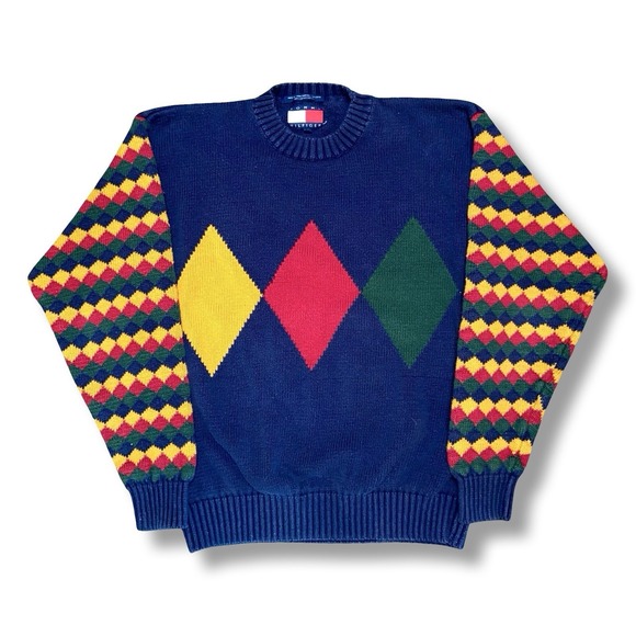 Tommy Hilfiger Other - VTG Tommy Hilfiger Sweatshirt Size Medium Argyle Multicolor Cotton Knit Sweater